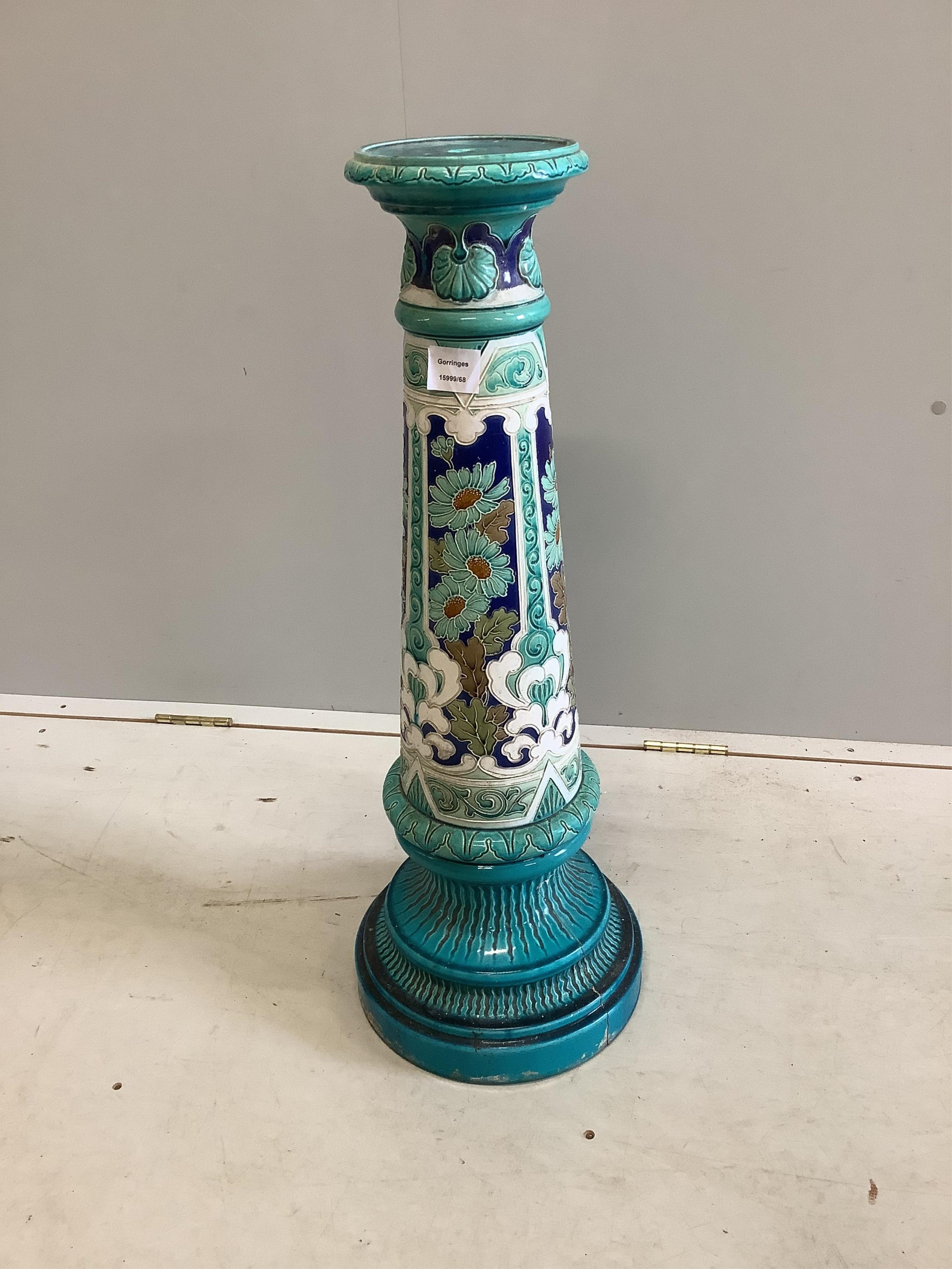 A Victorian maiolica jardiniere stand, probably Minton, height 78cm. Condition - poor